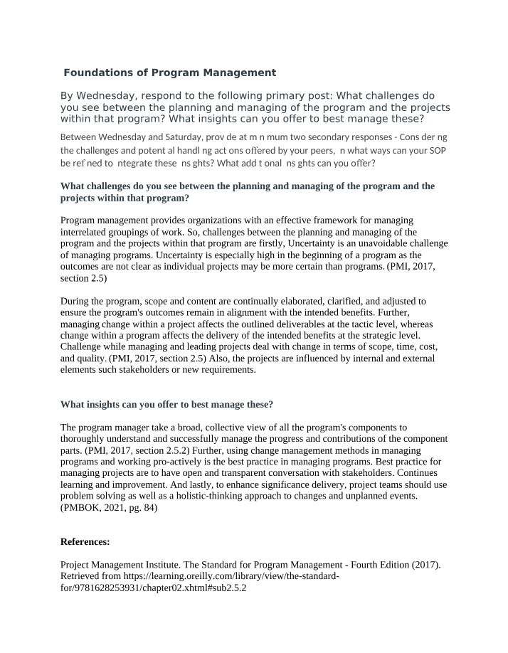 Program and Project Management - Challenges and Insights