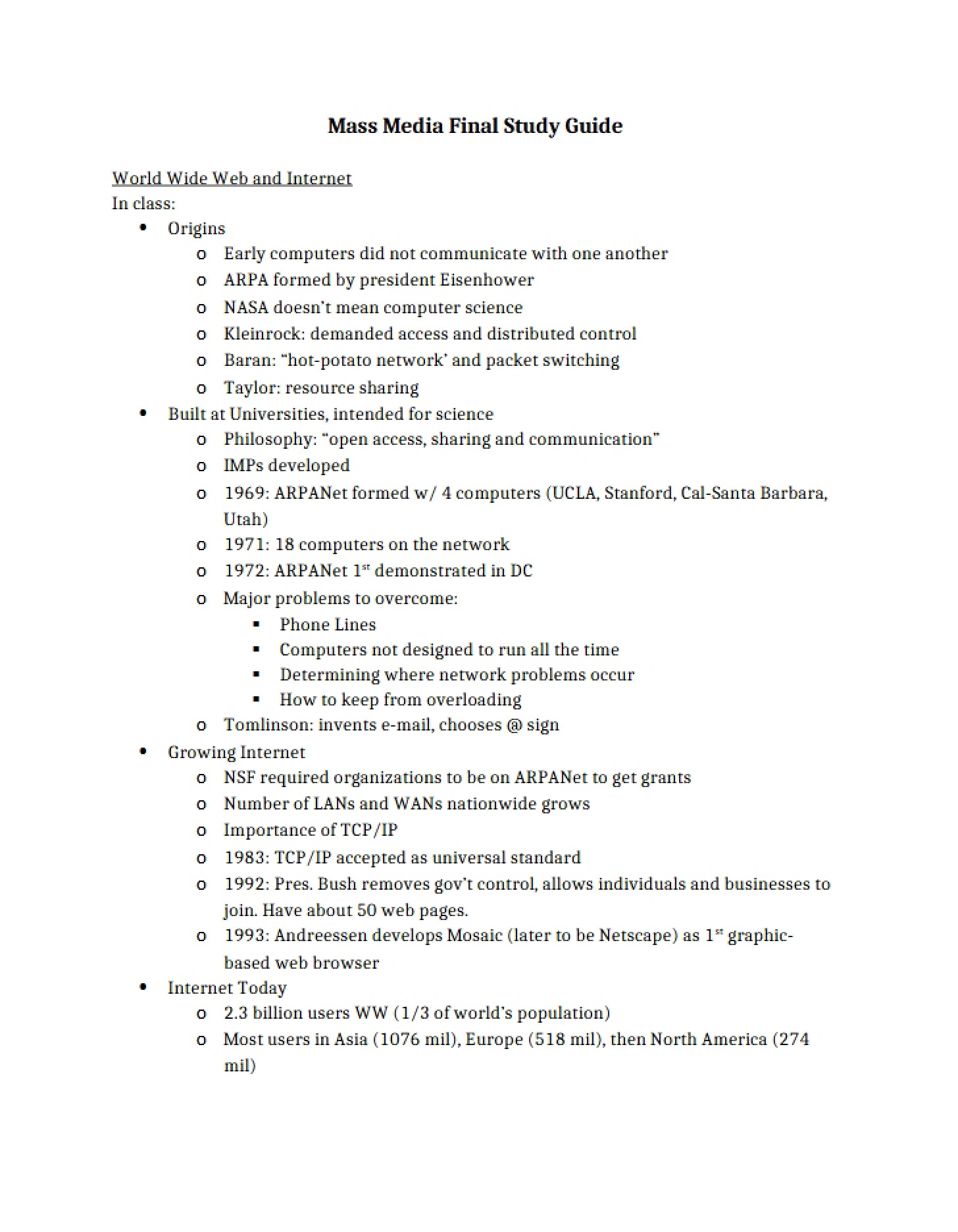 Final Exam Guide Mass Media