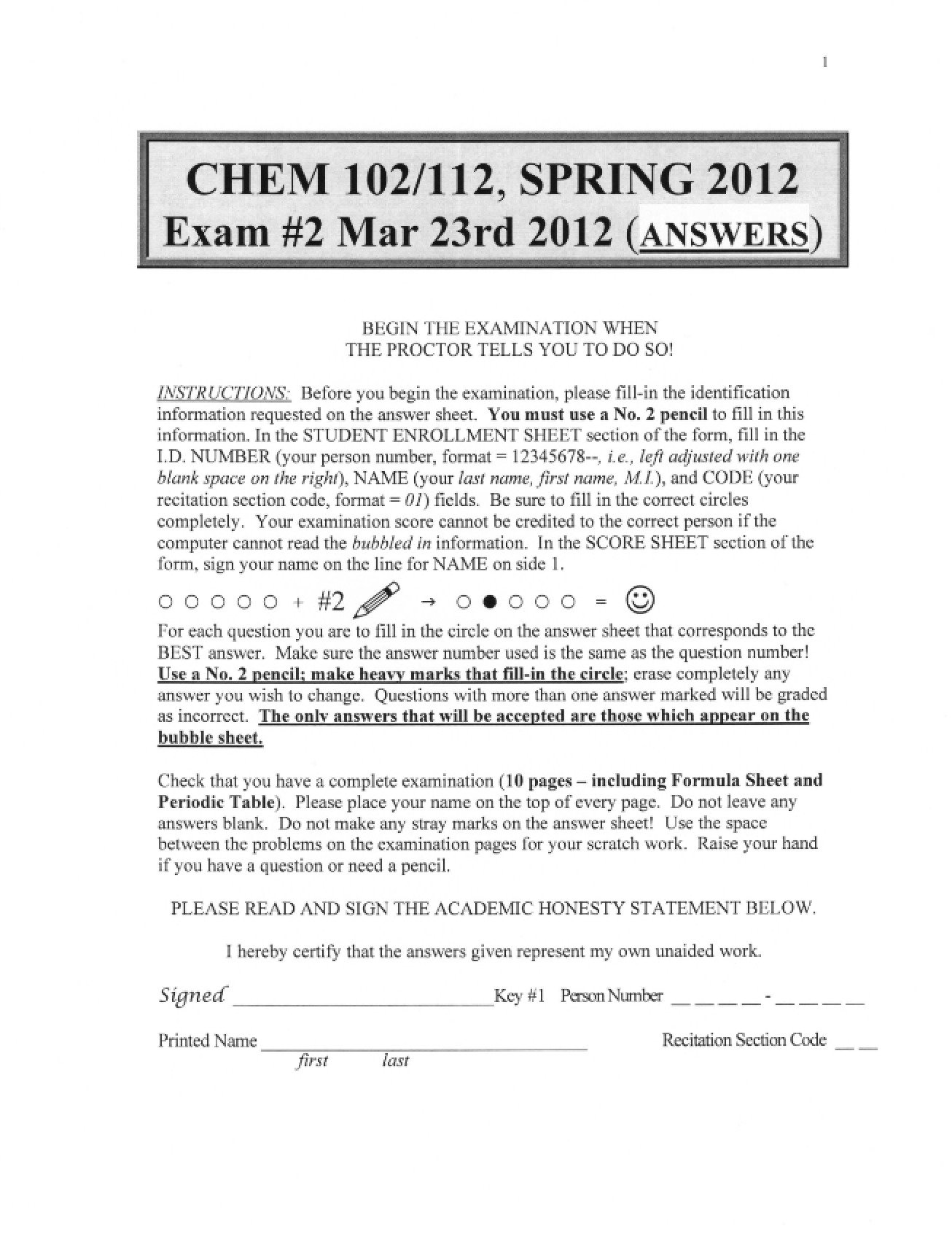 Exam 2 Spring 2012 (CHE 102)
