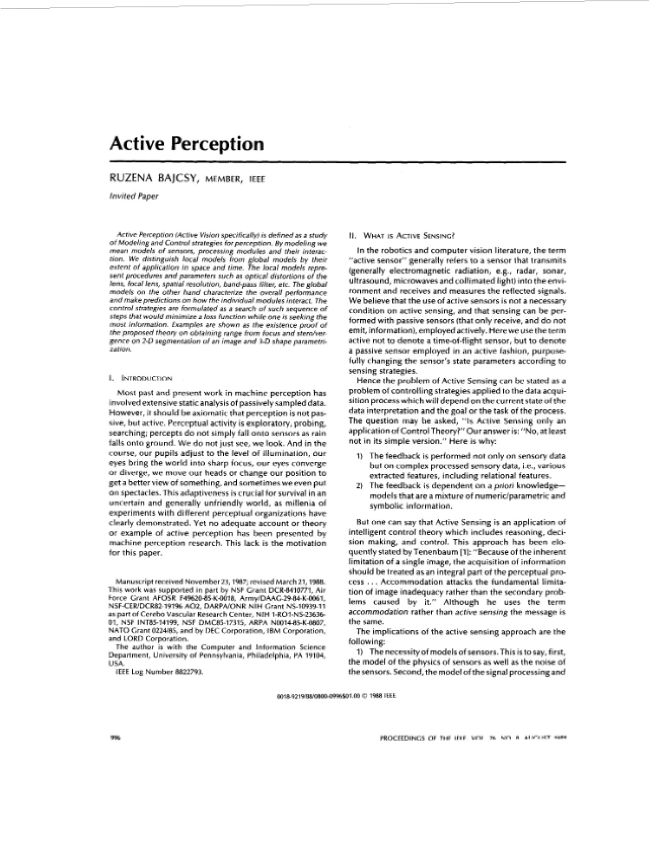 Introduction to Active Perception