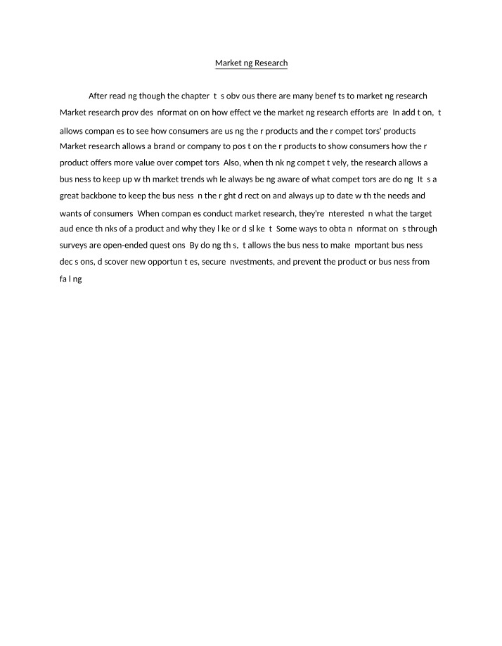 Chapter Summary for Marketing Research
