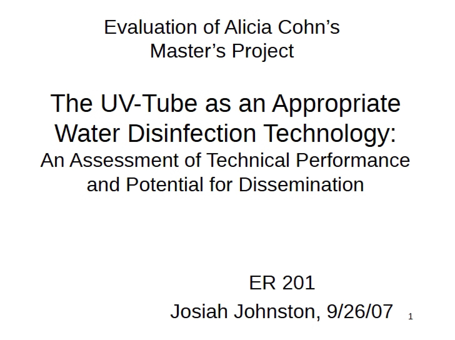 Water Disinfection Technology The UV-Tube