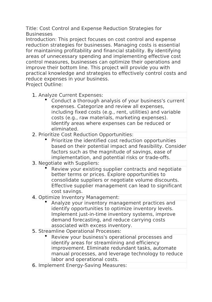 Cost Control and Expense Reduction Strategies for Businesses