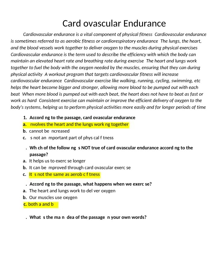 Reading Comprehension Passages on Fitness