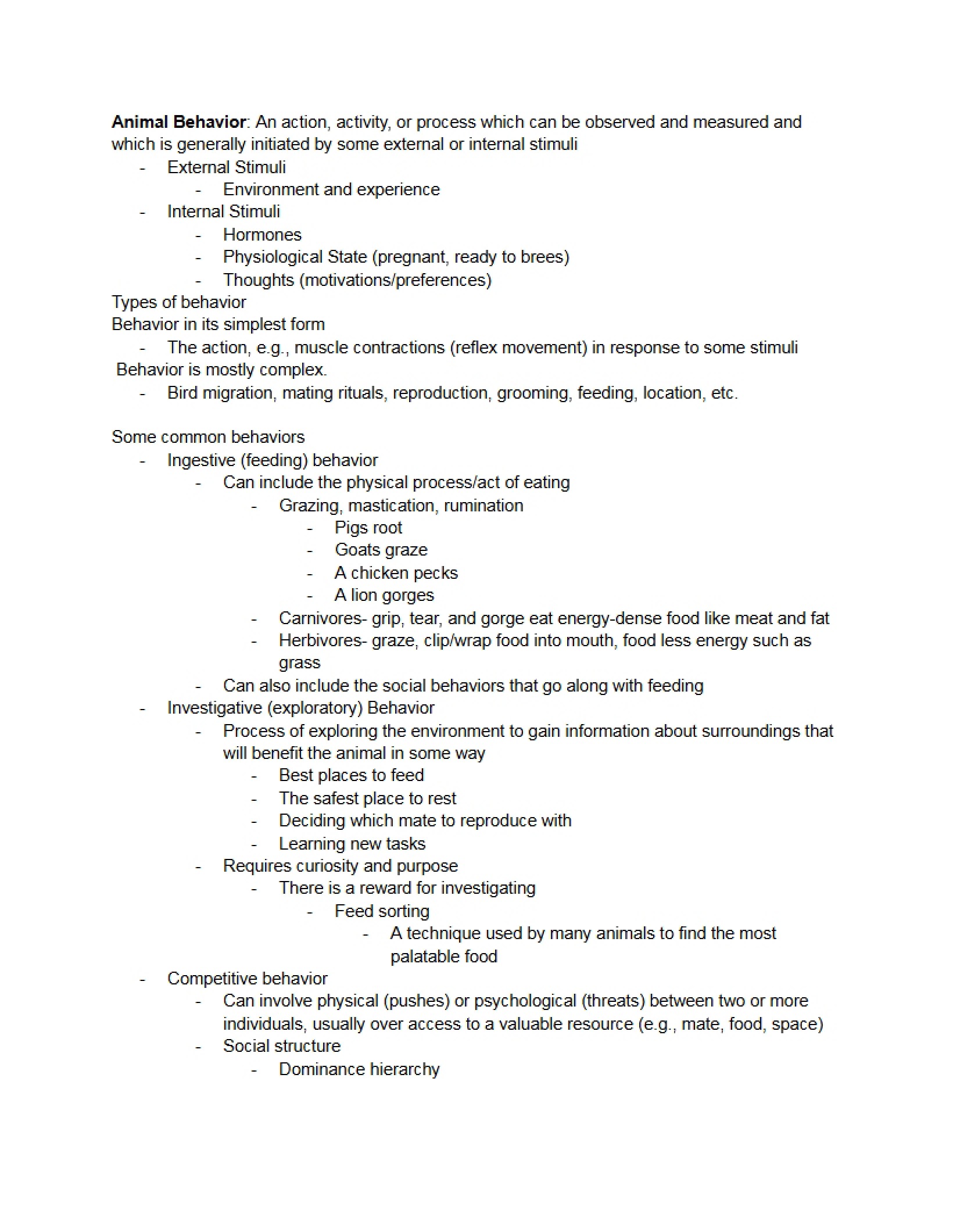 Behavior of Animals