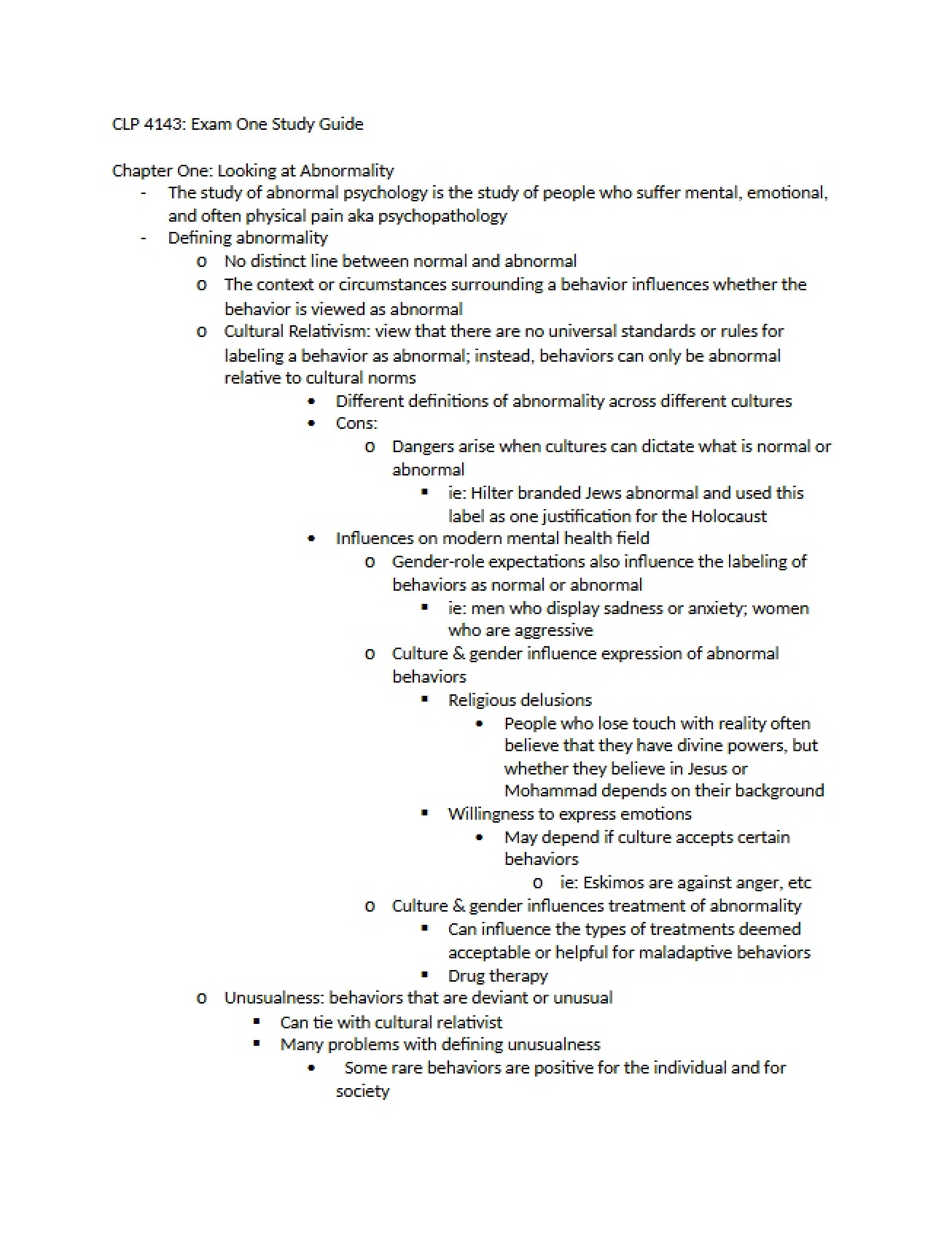 Abnormal Psychology Exam 1 Content