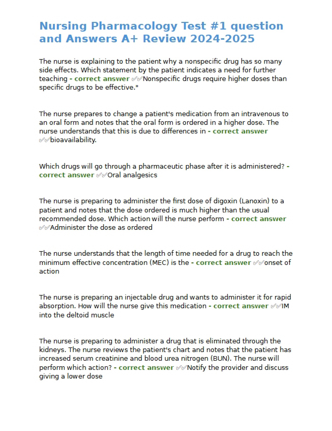 Nursing Pharmacology Test One Review (2024-2025)