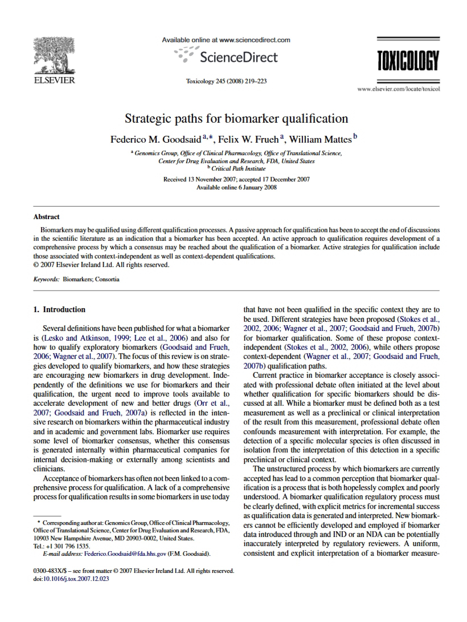 Biomarker Qualification Strategic Paths