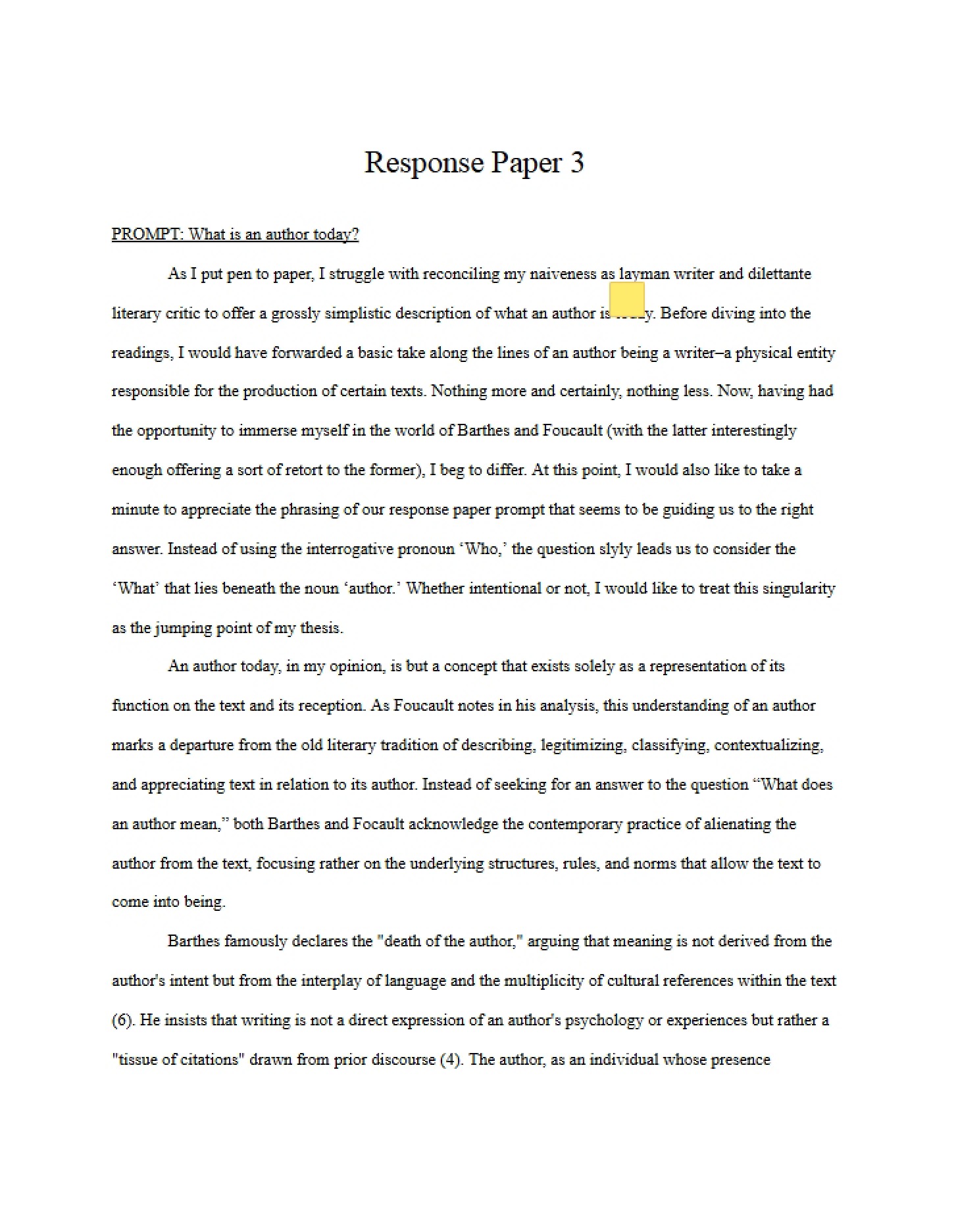 Third Response Paper