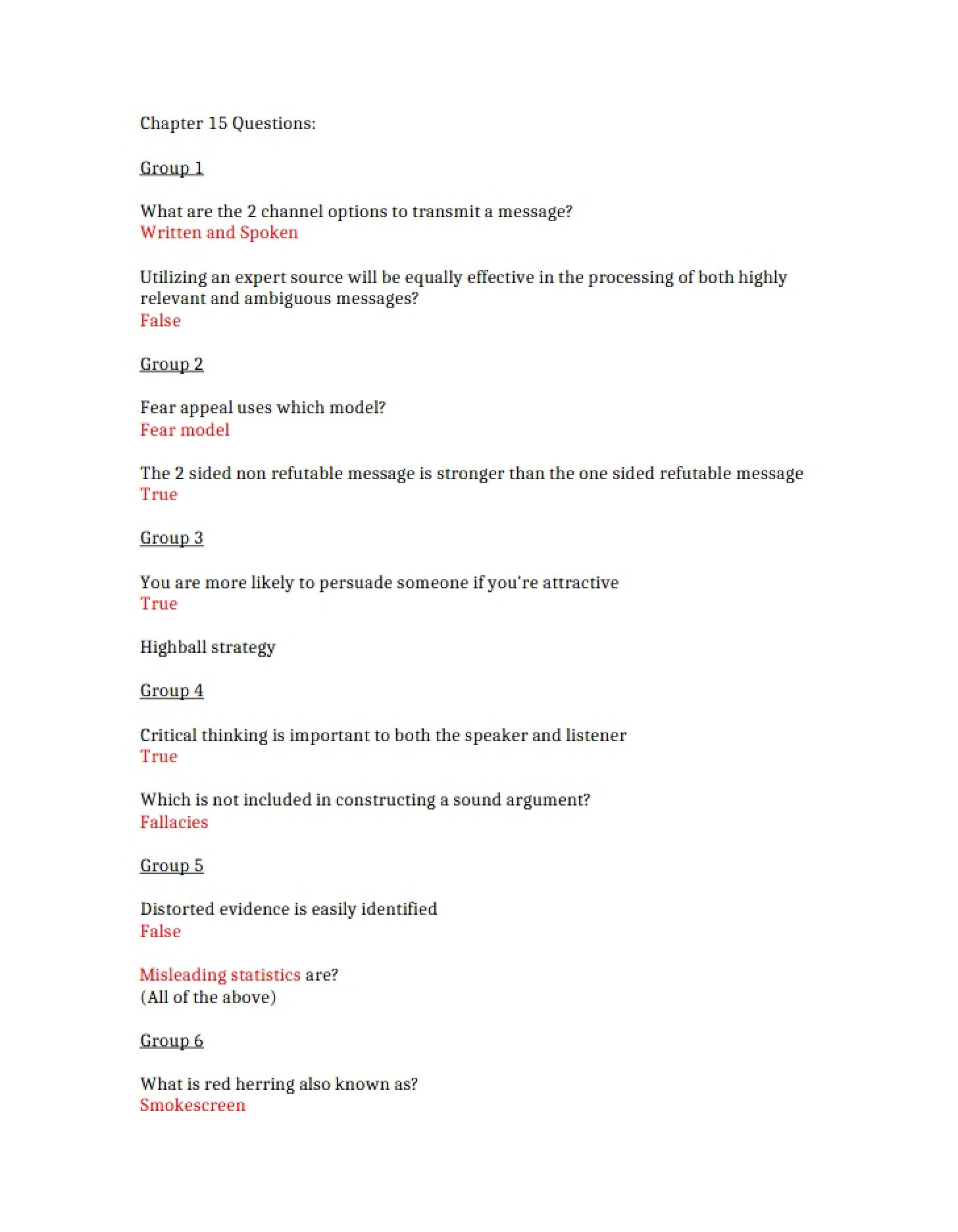 Questions for Chapter 15