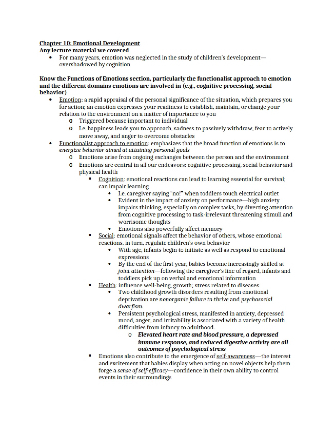 Complete Study of Emotional Development from Chapter 10