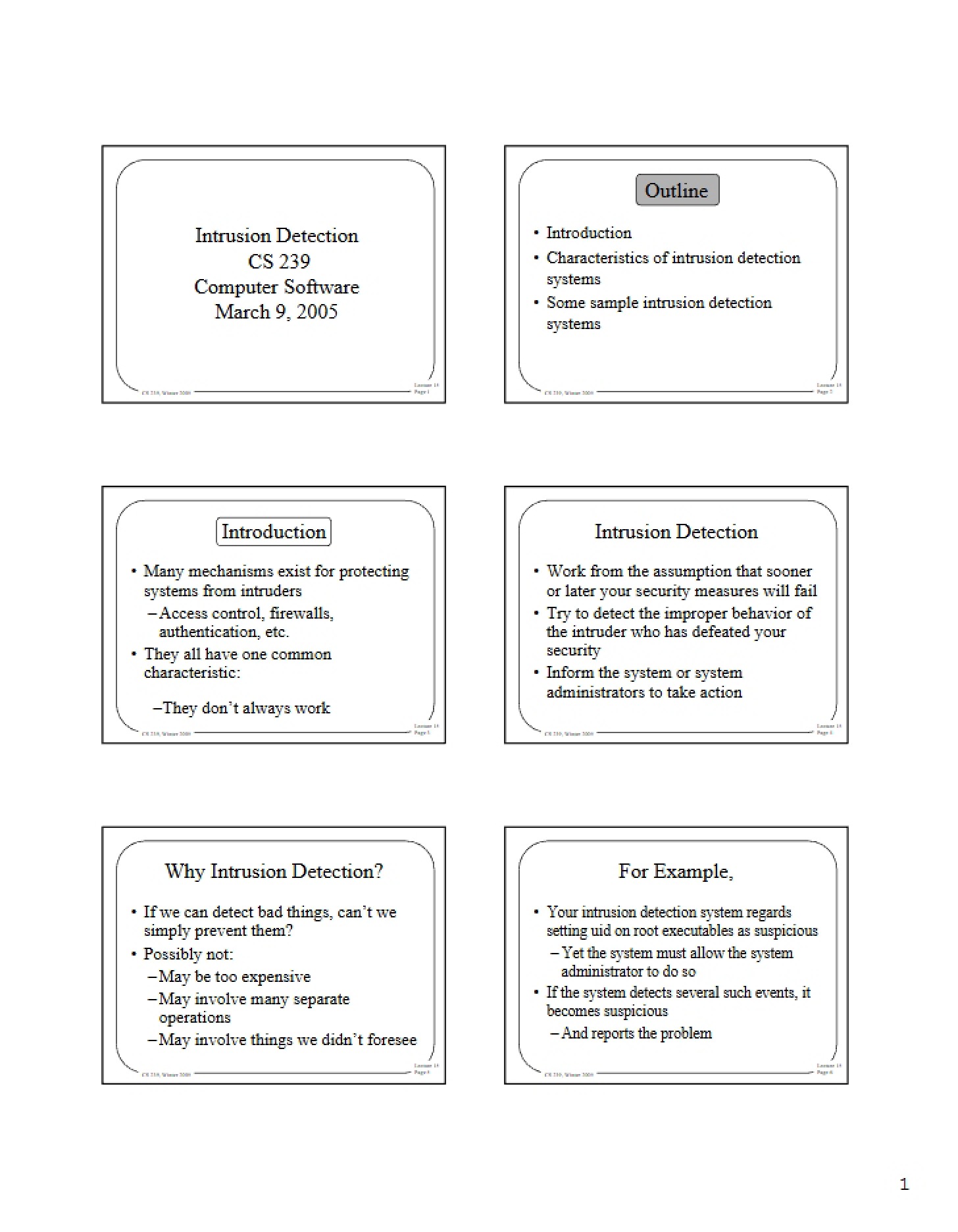 Detection of Intrusions