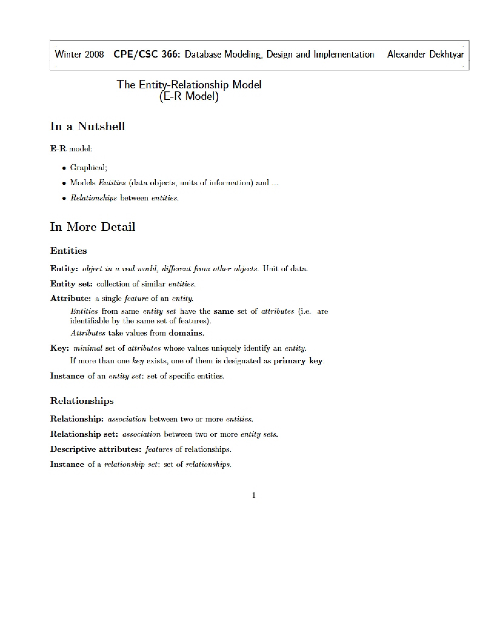 Lecture 02 - Database Modeling