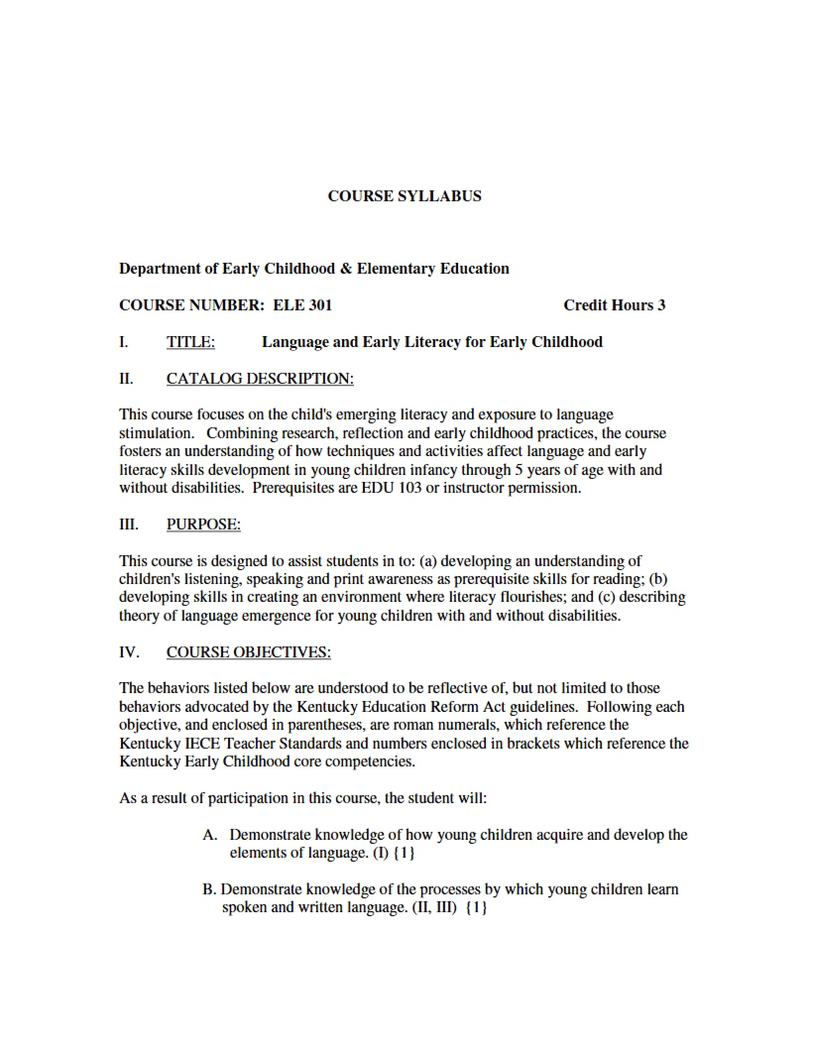 Syllabus - Language and Early Literacy for Early Childhood