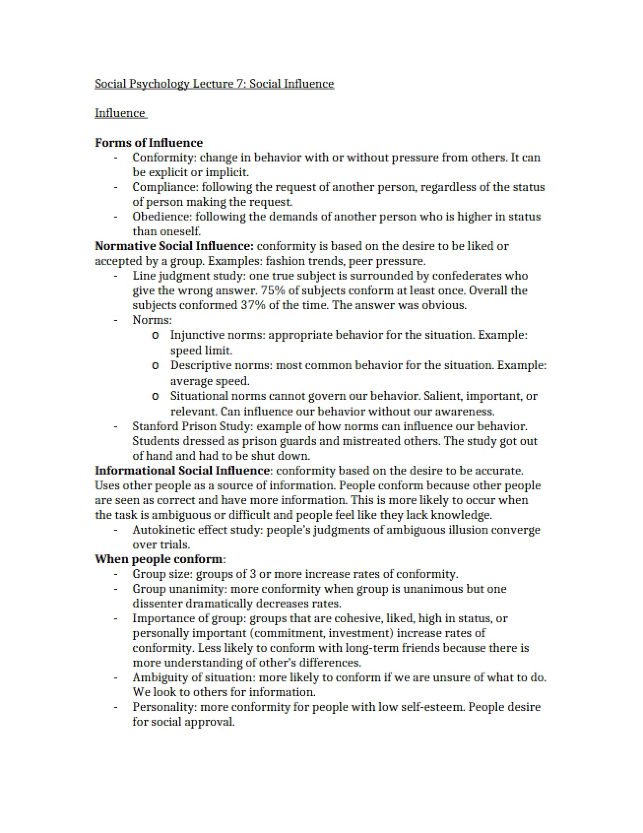 Examination of Various Forms of Influence