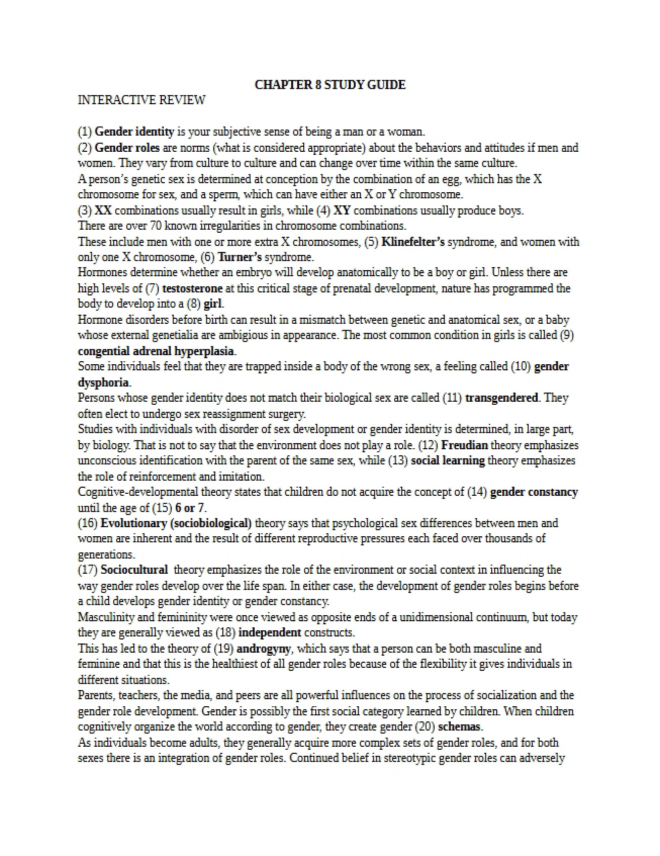 Study Materials for Chapter Eight