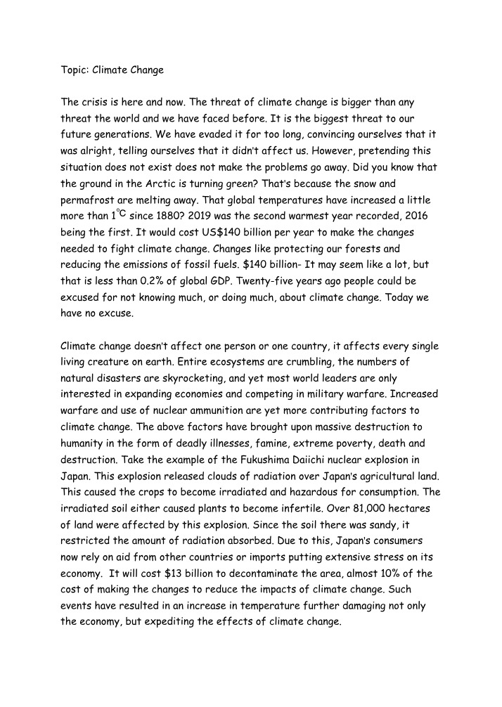 Climate Change - Threats, Impacts, Solutions, and Urgency