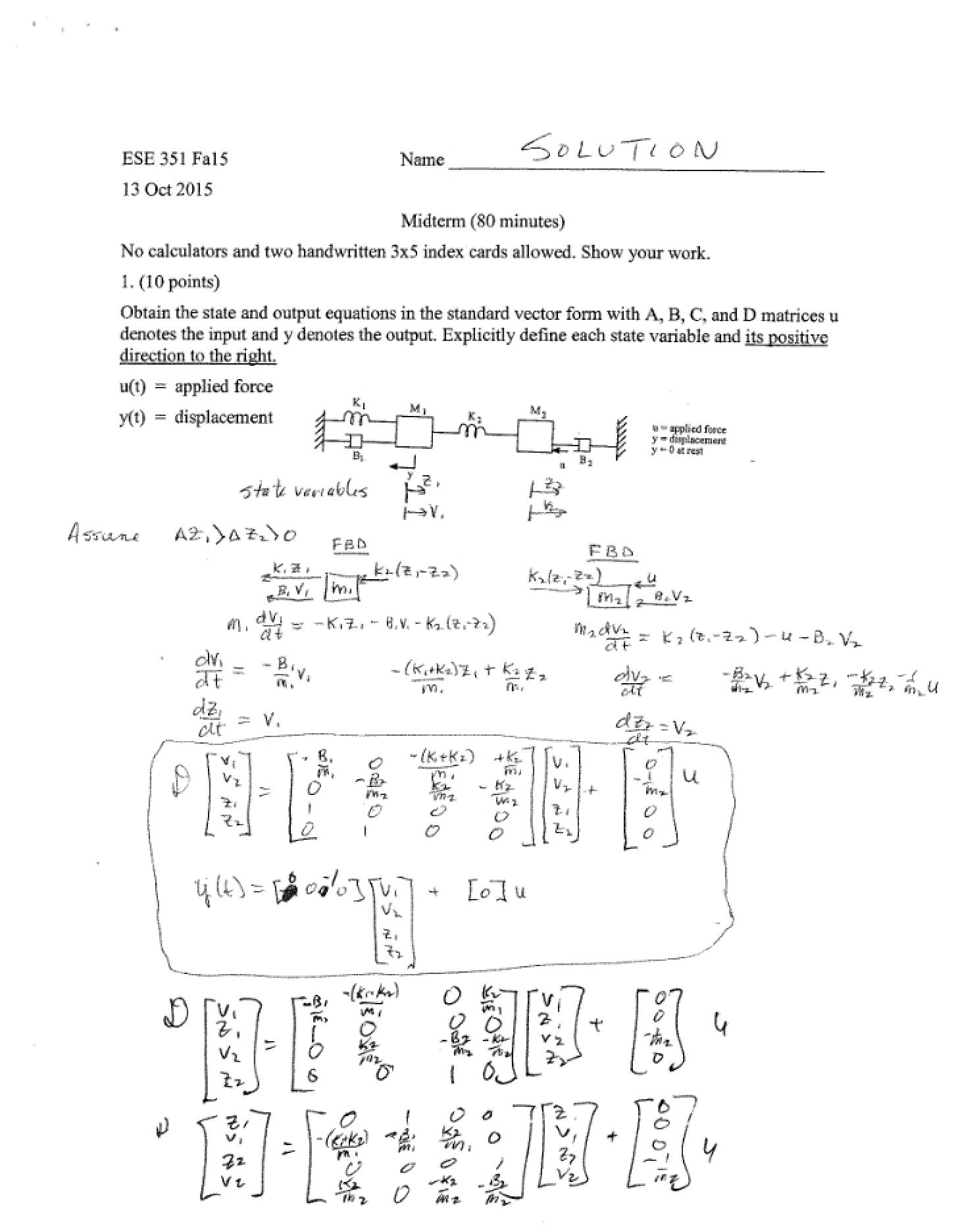 Solution for Test One (Fall 2015)
