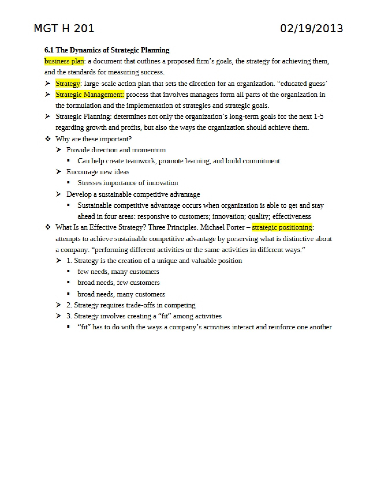 Strategic Planning Dynamics