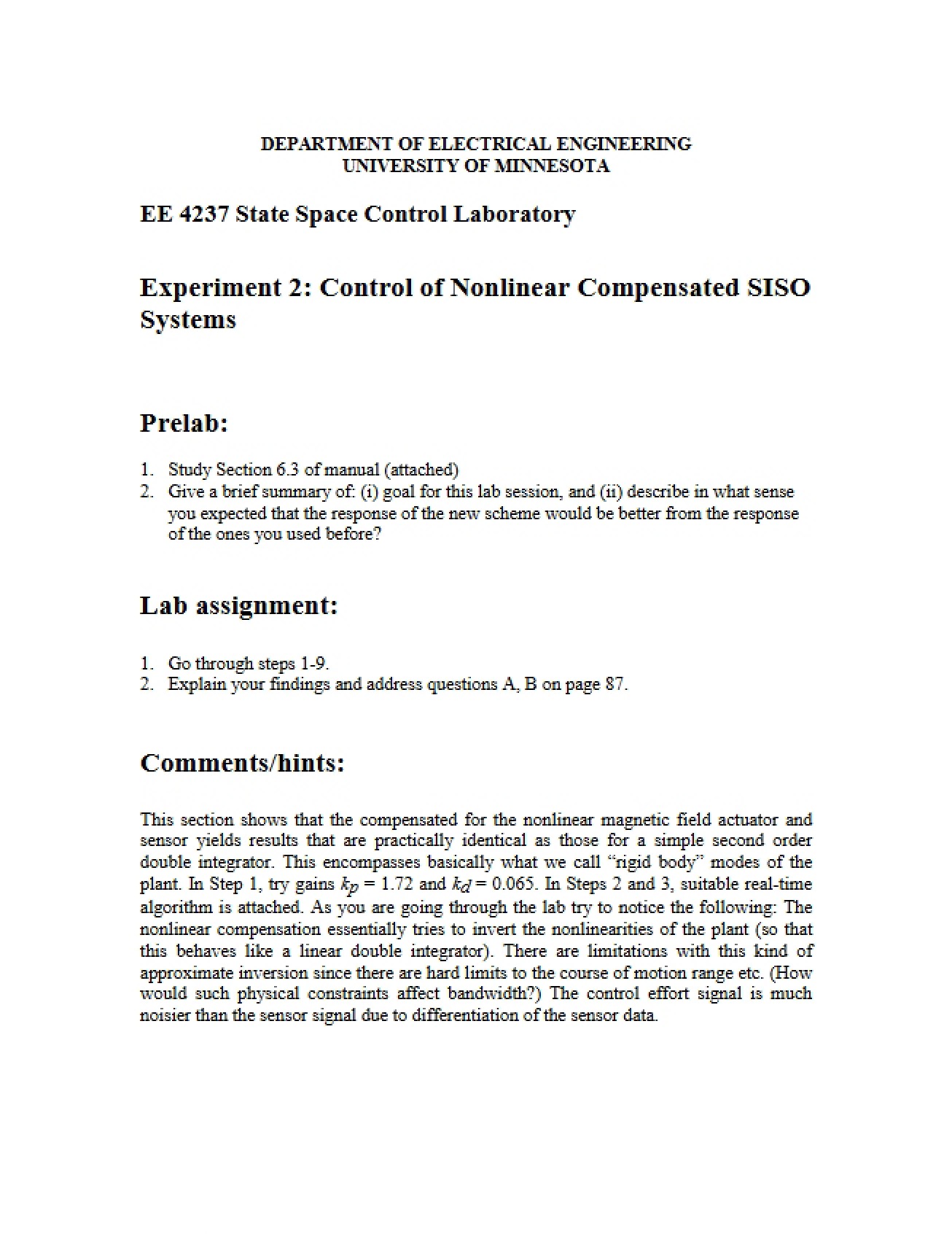 SISO Systems Nonlinear Compensated Control