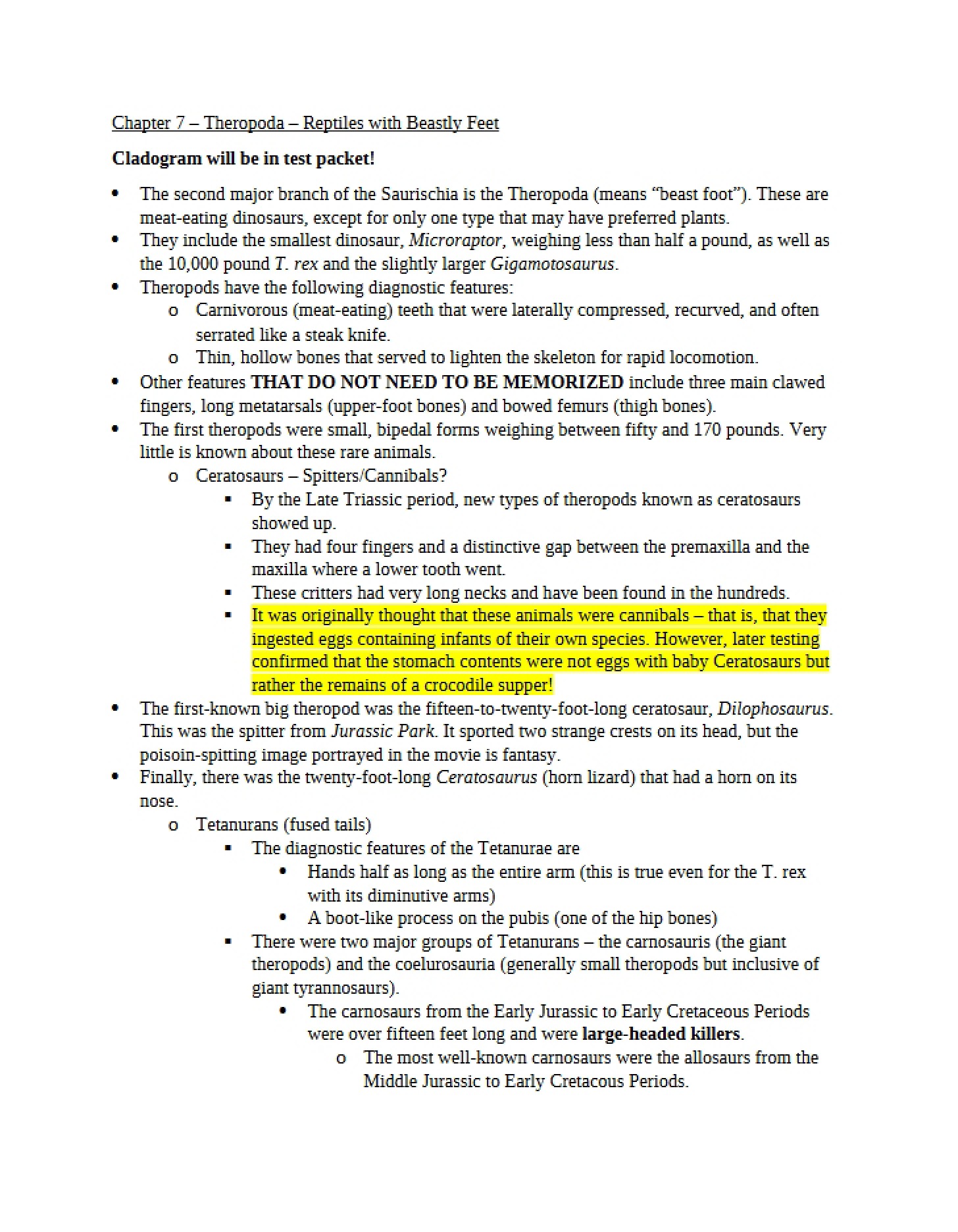 Theropod Dinosaurs Structure and History (Chapter 7)