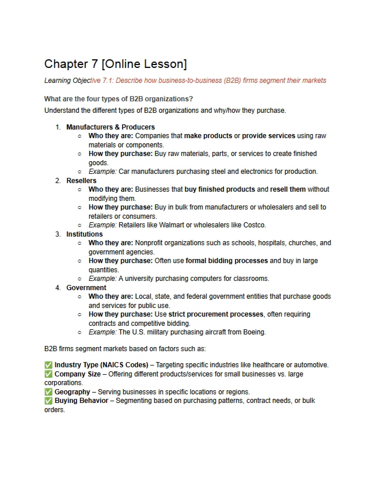 Study of the Seventh Chapter in Marketing