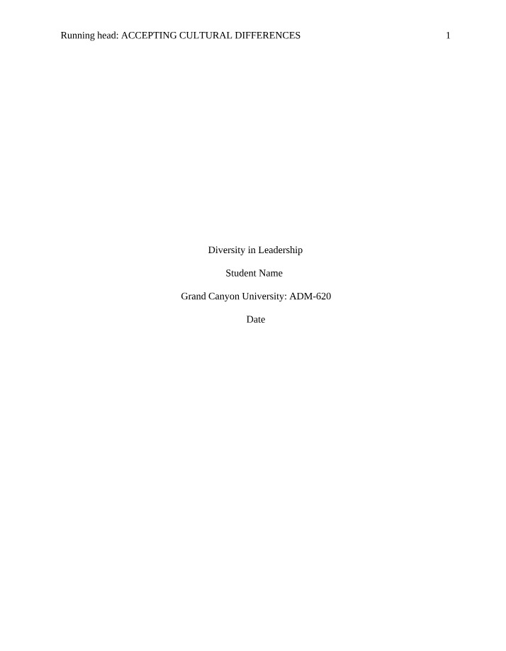 Diversity in Leadership - ADM620