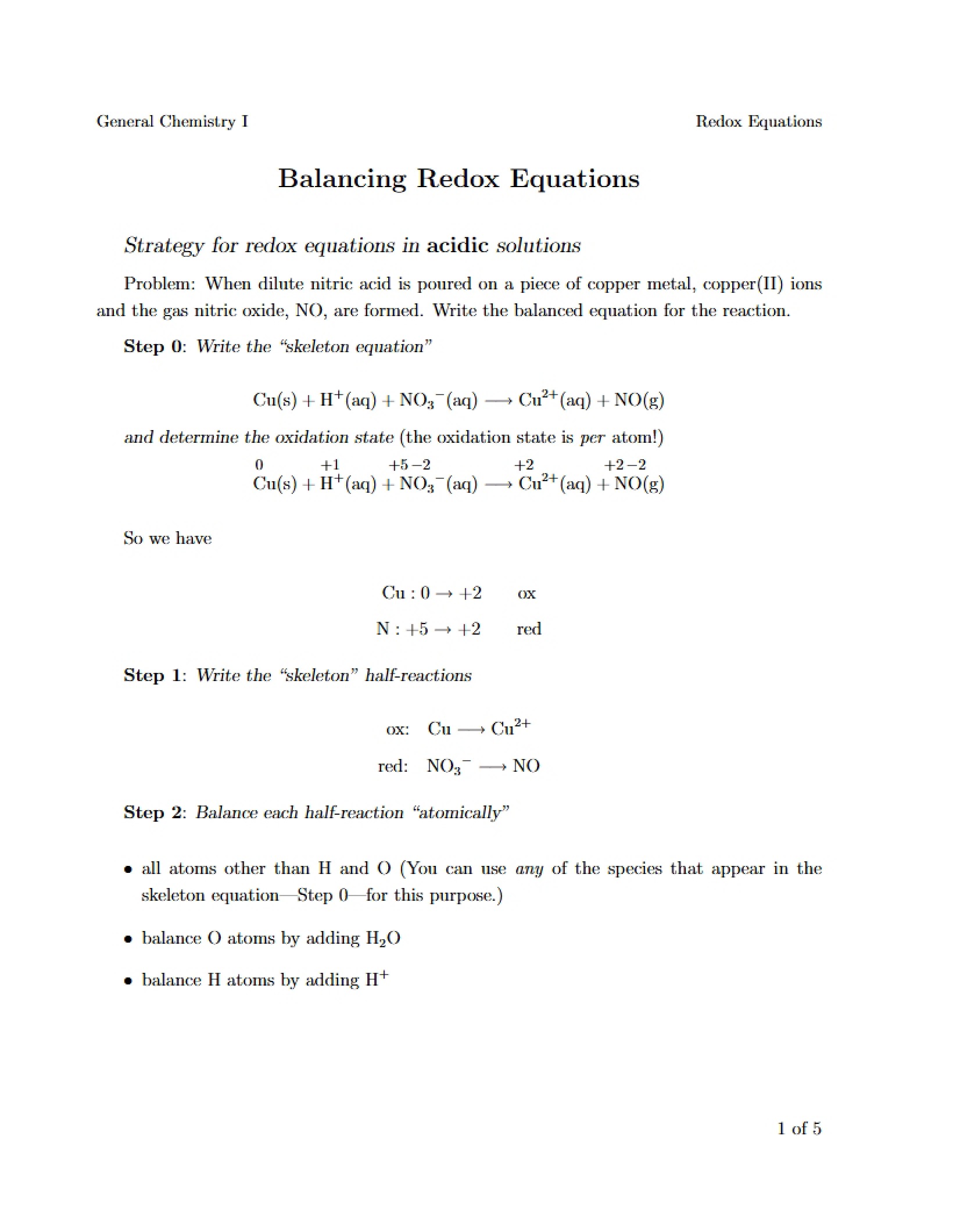 Redox Equation Balancing