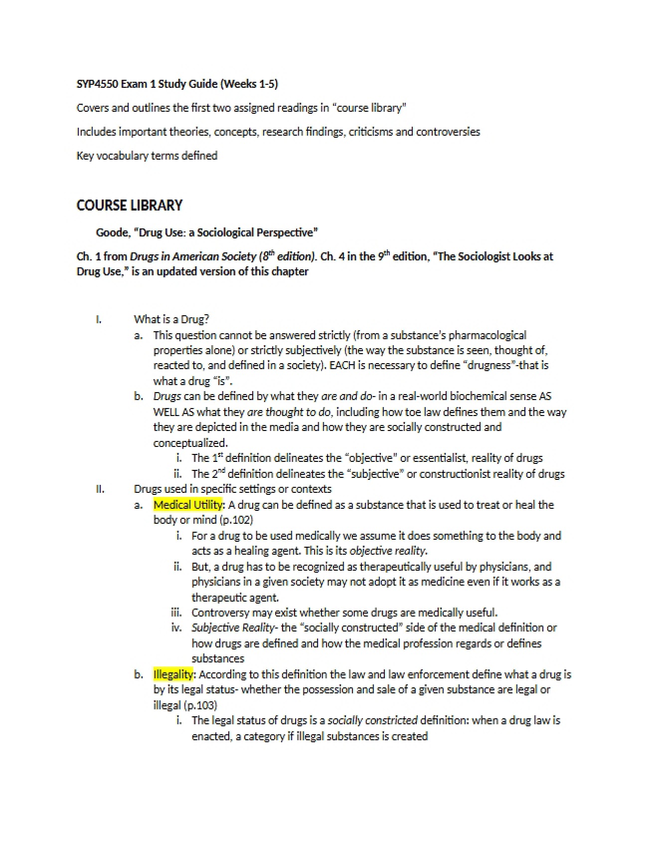 Alcohol and Drugs Exam 1 Guide
