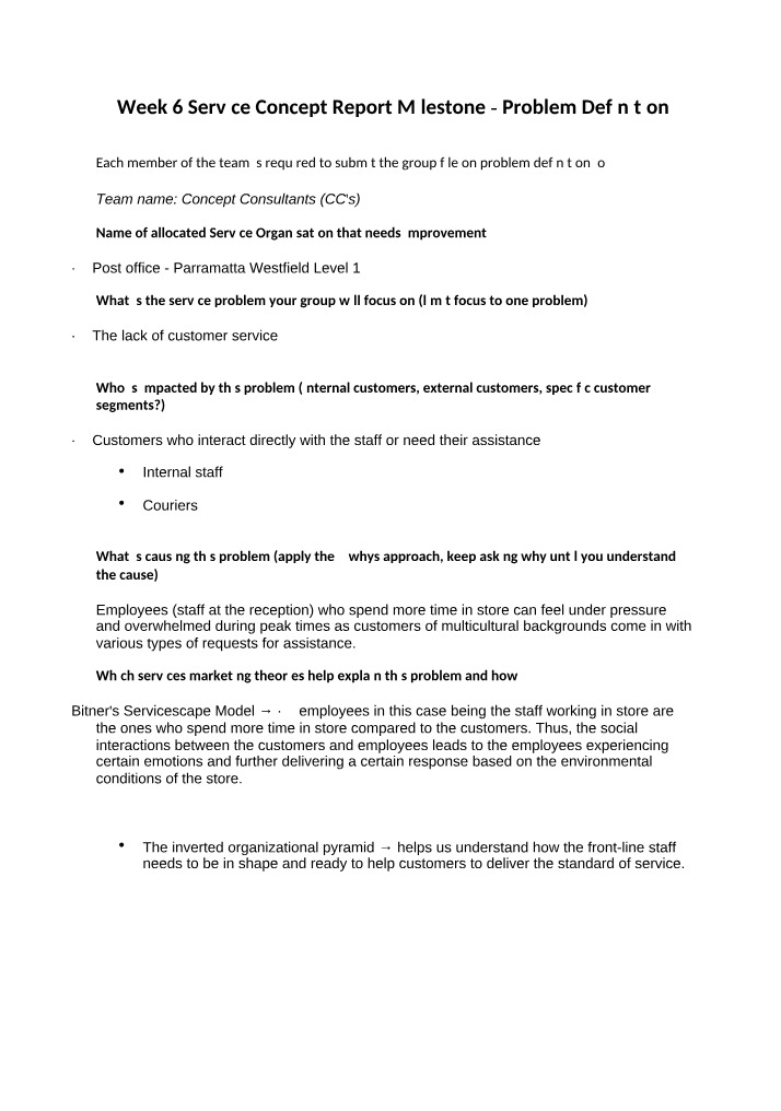 Week 6 Milestone - Service Concept Report Problem Definition