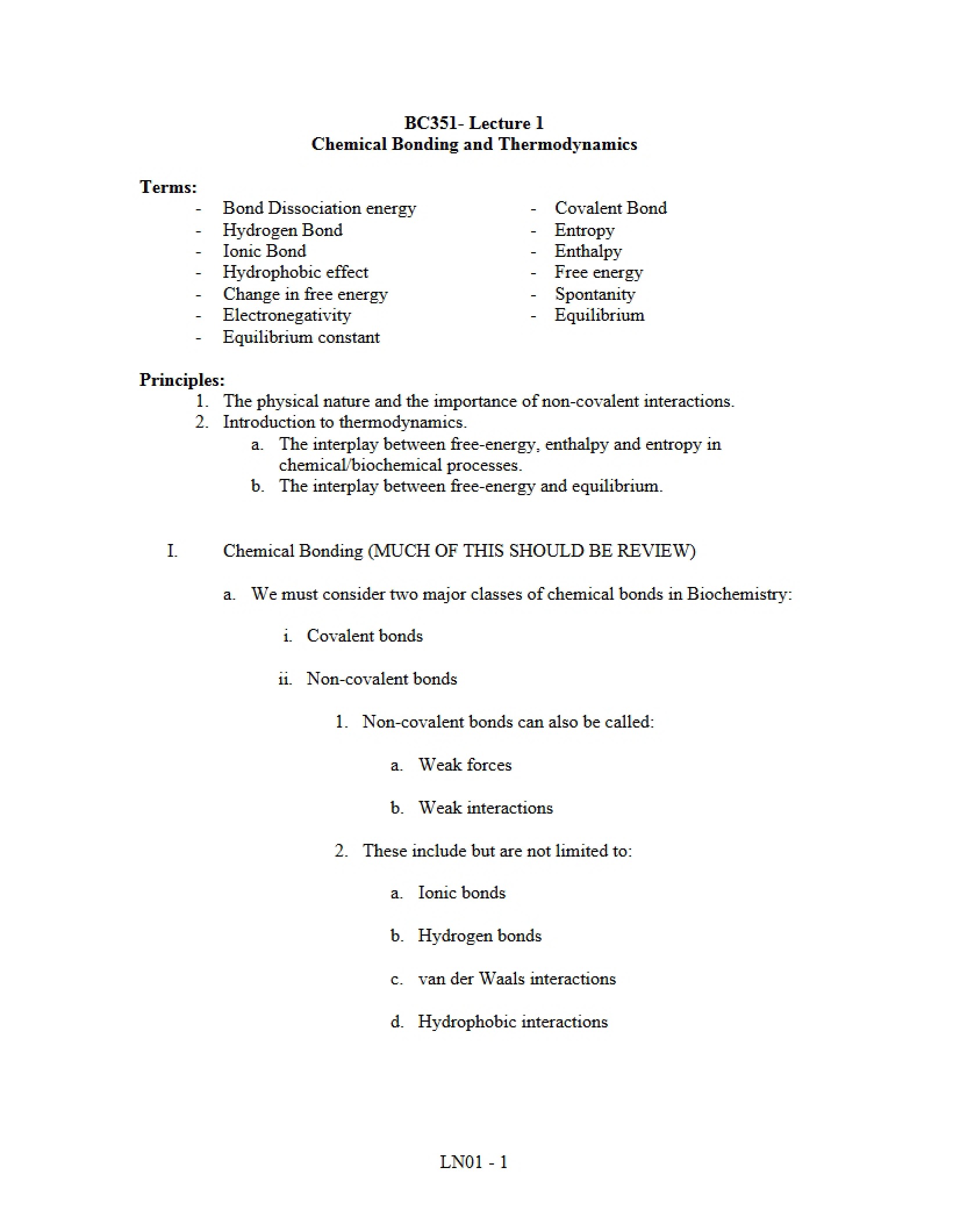 Biochemistry Lecture 1