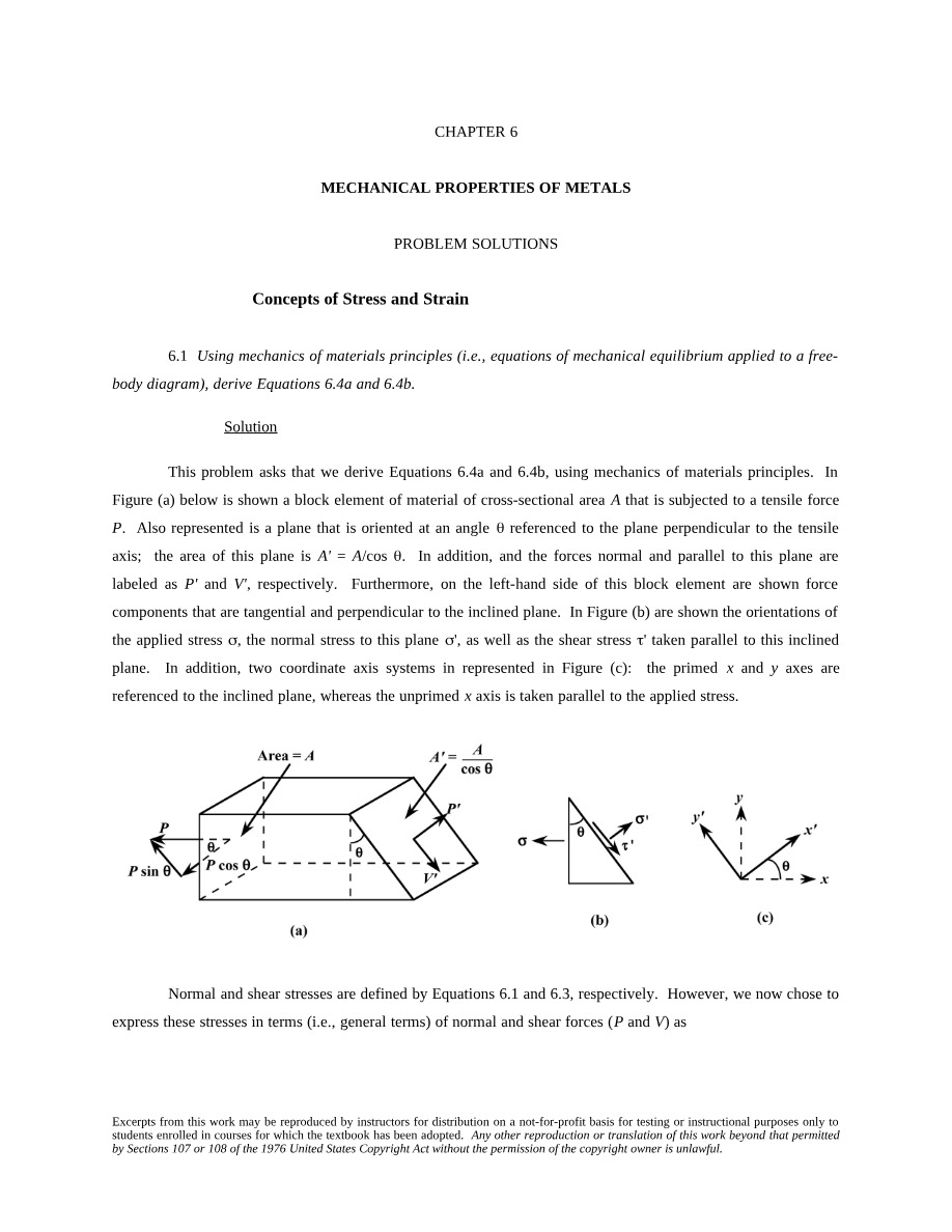 Problem Solutions - Mechanical Properties of Metals