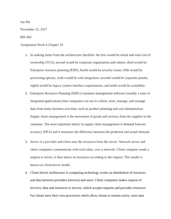 Week 6 Notes - BIS 402 Chapter 10