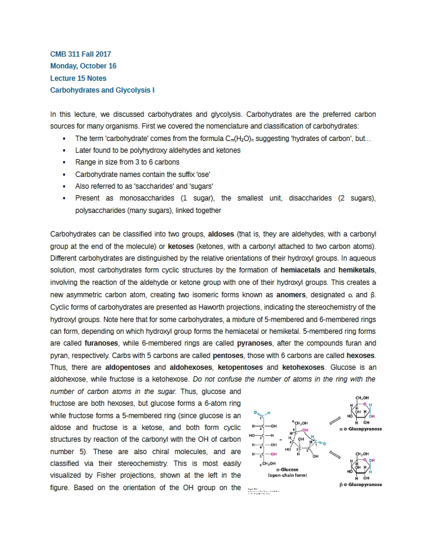 Class Notes Lecture 15