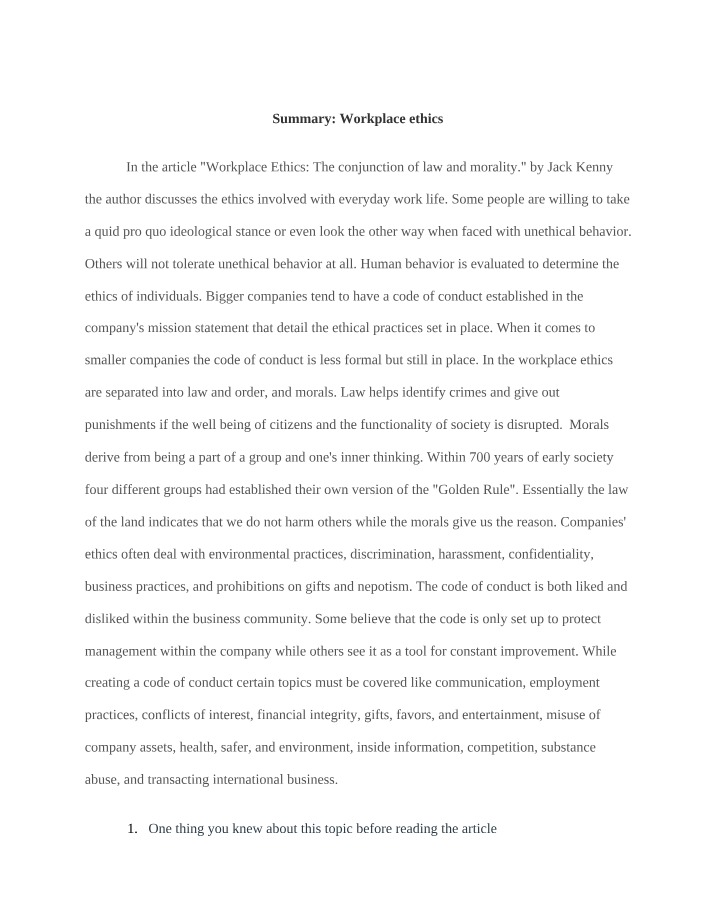 Intersection of Workplace Ethics