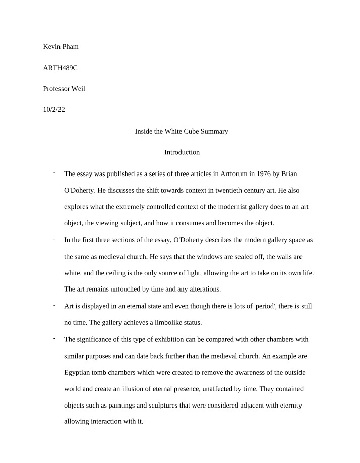 Summary of Inside the White Cube
