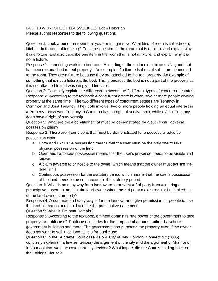 Worksheet 11A (Week 11) - BUSI 18