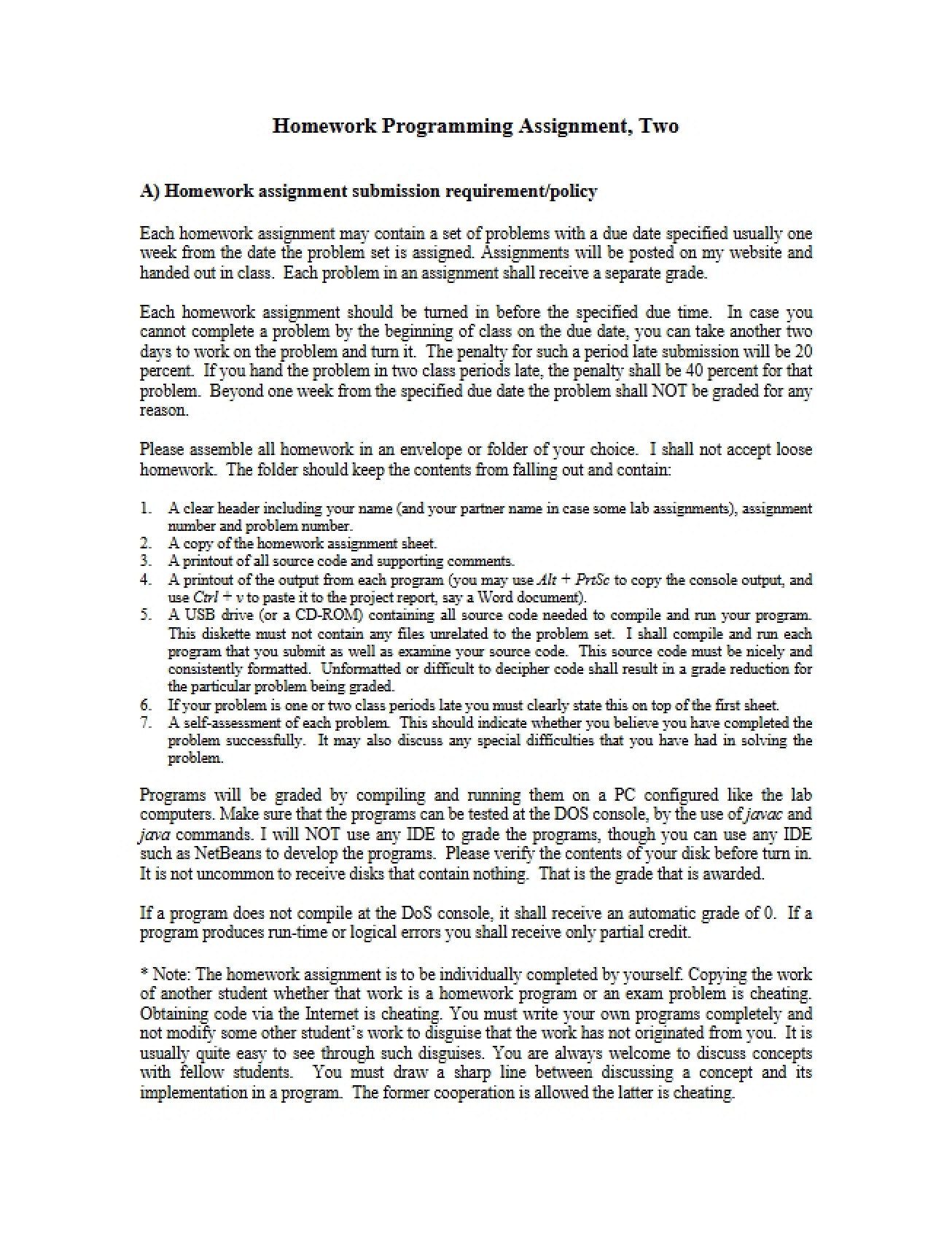 Homework Assignment for Computer Science