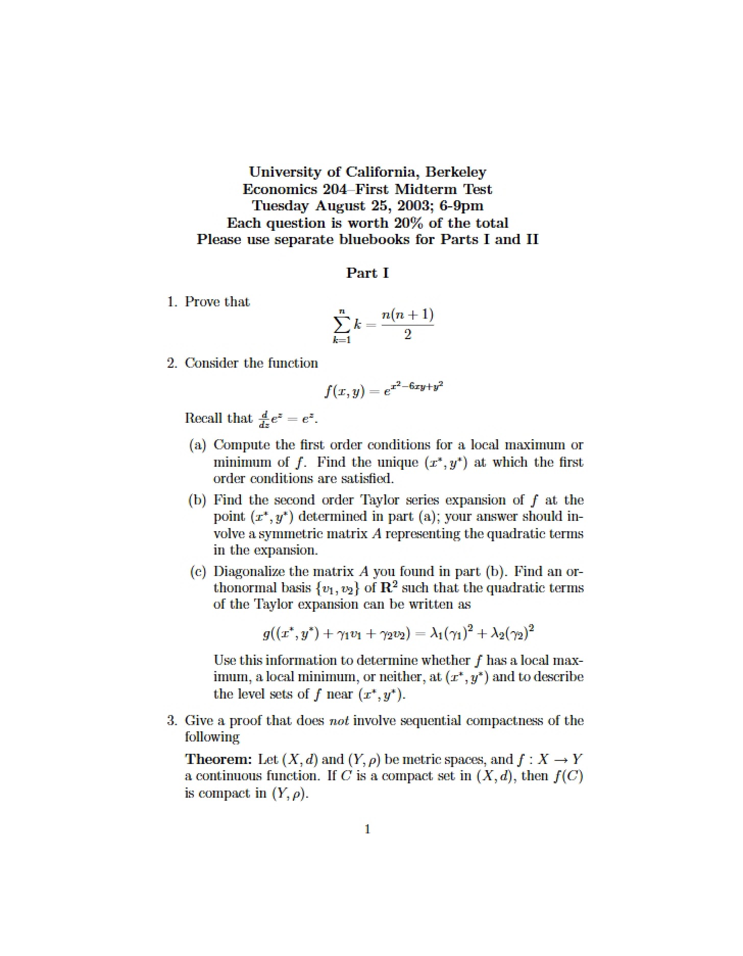 Midterm Exam for ECON 204
