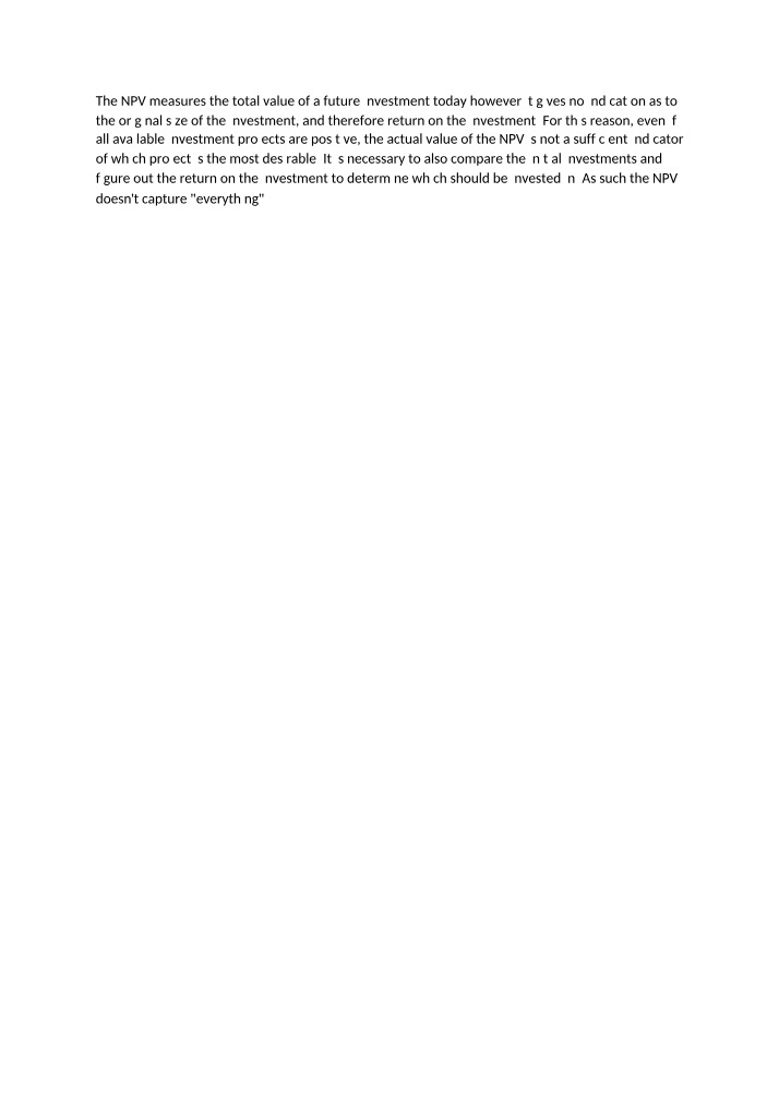 Reflection on NPV