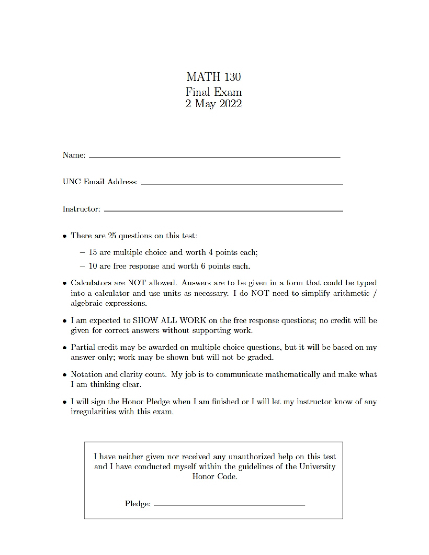 May 2022 Precalculus Final