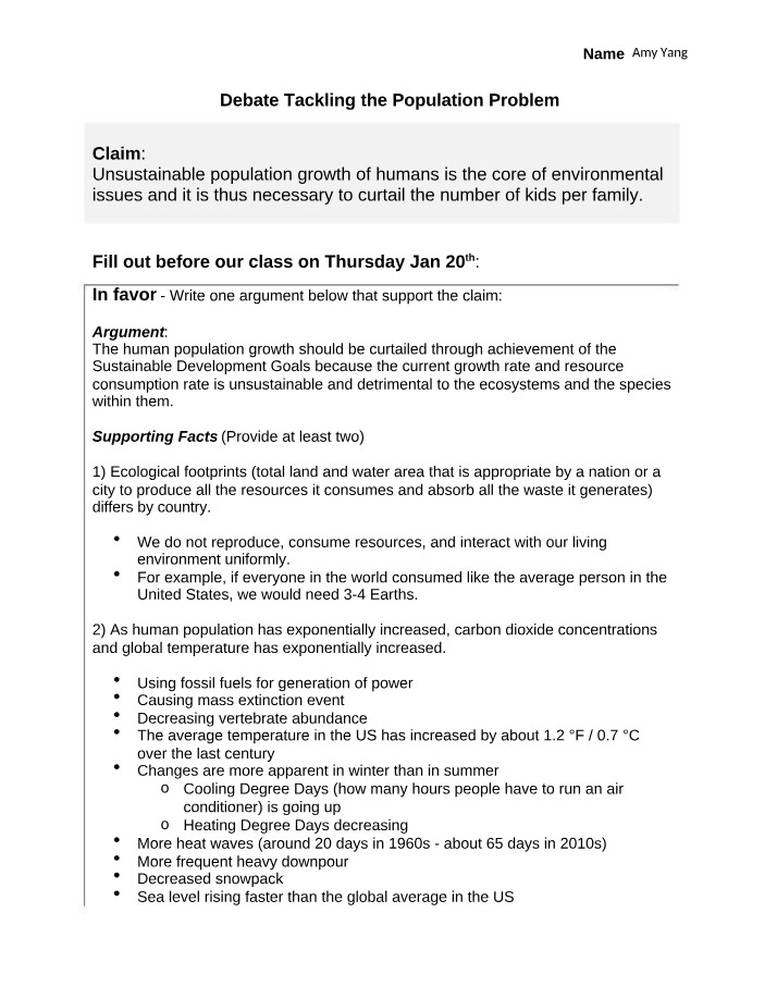 Population Problem Debate - Unsustainable Growth
