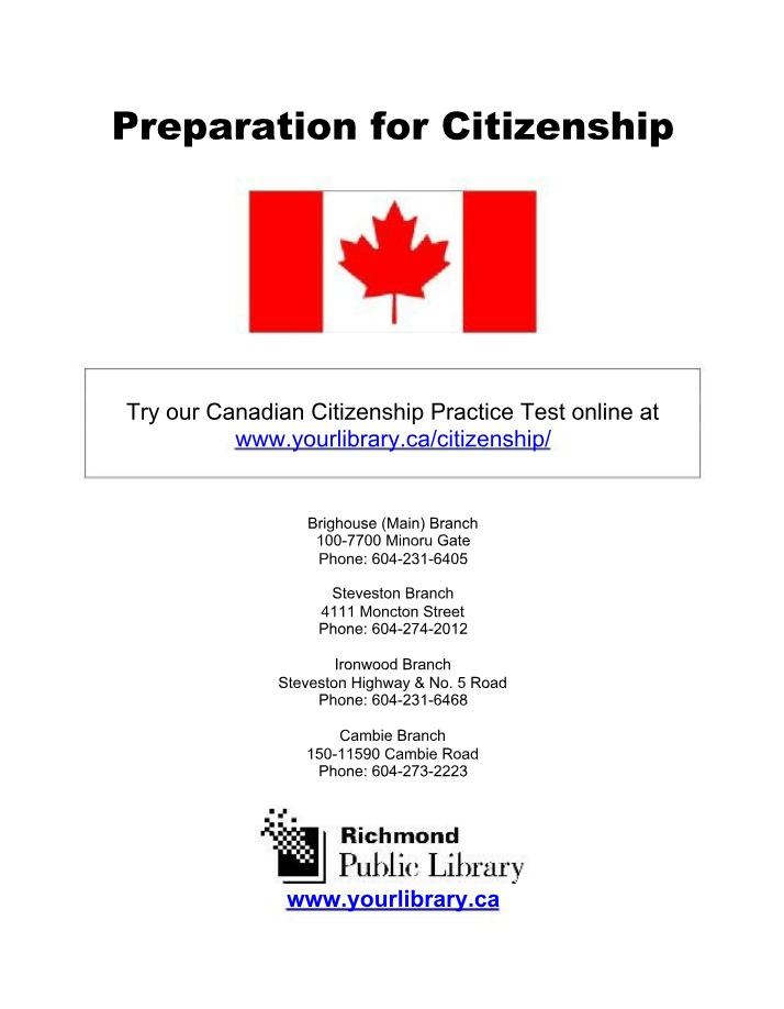 Study Questions and Answers for Canadian Citizenship