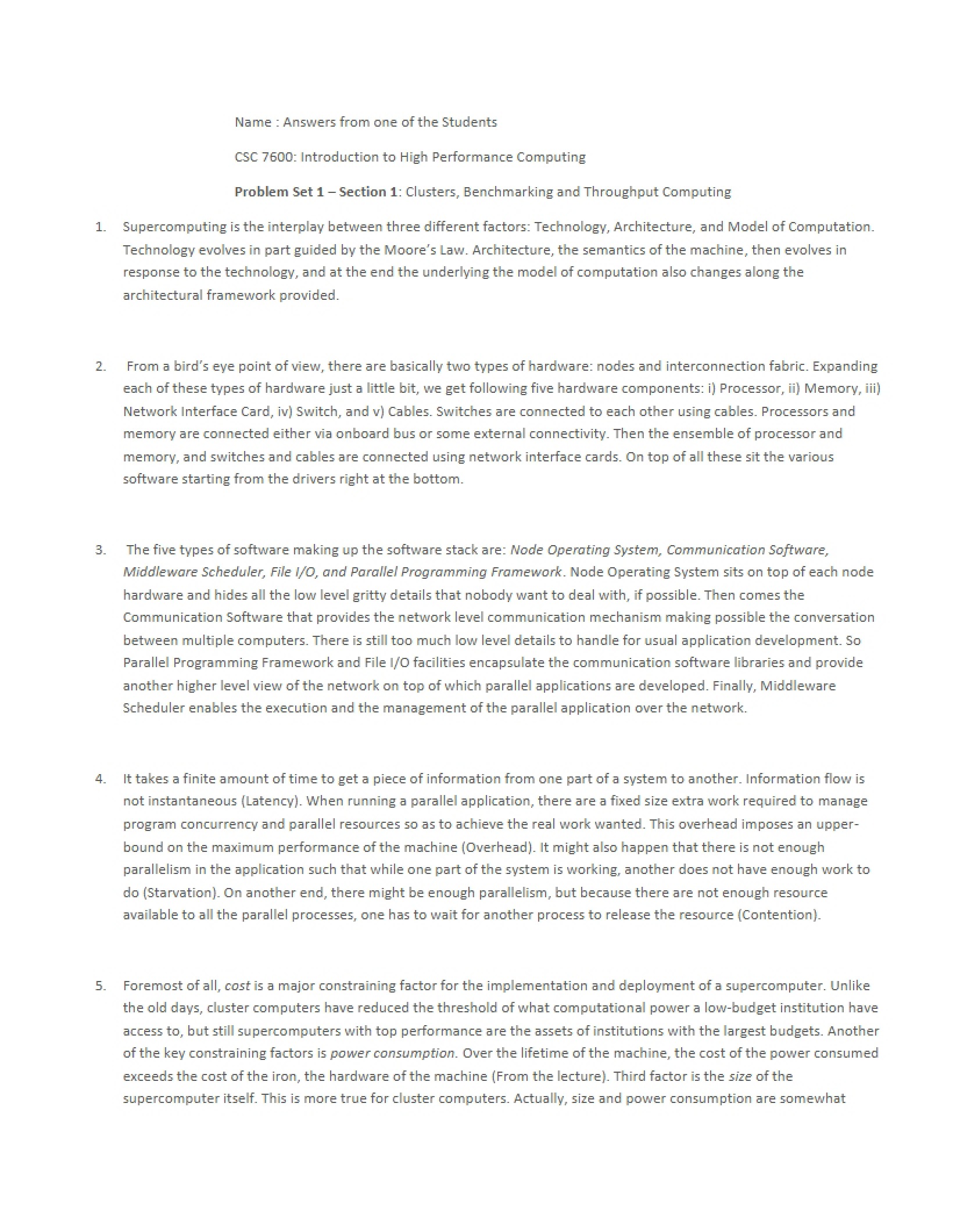 High Perf Computing Problem Set 1