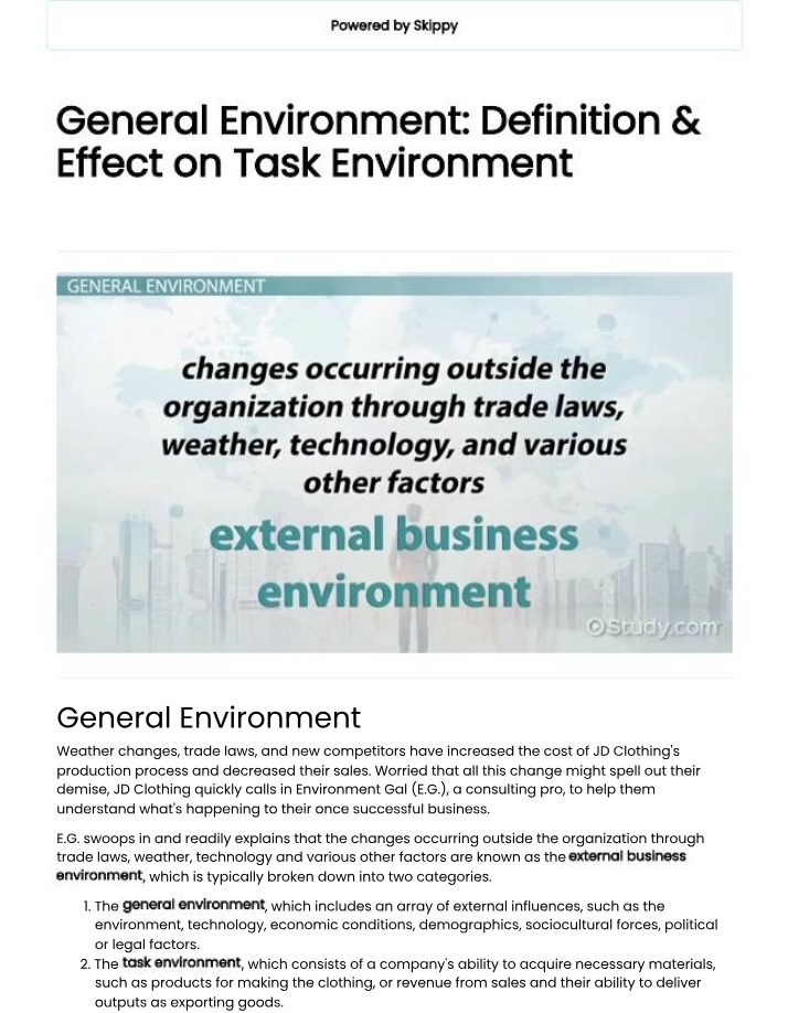 Impact of General Environment on Business