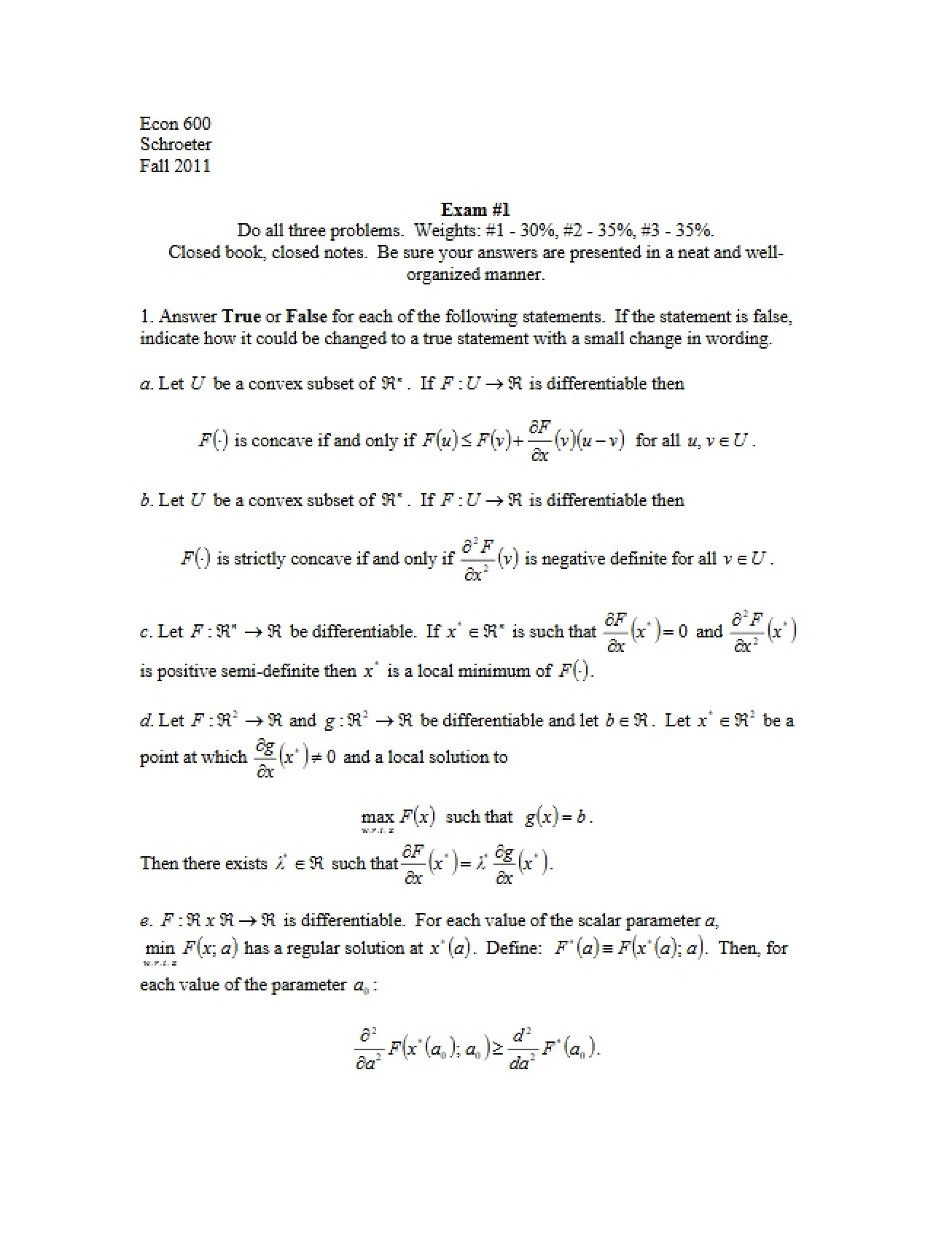 First Examination in Quantitative Methods