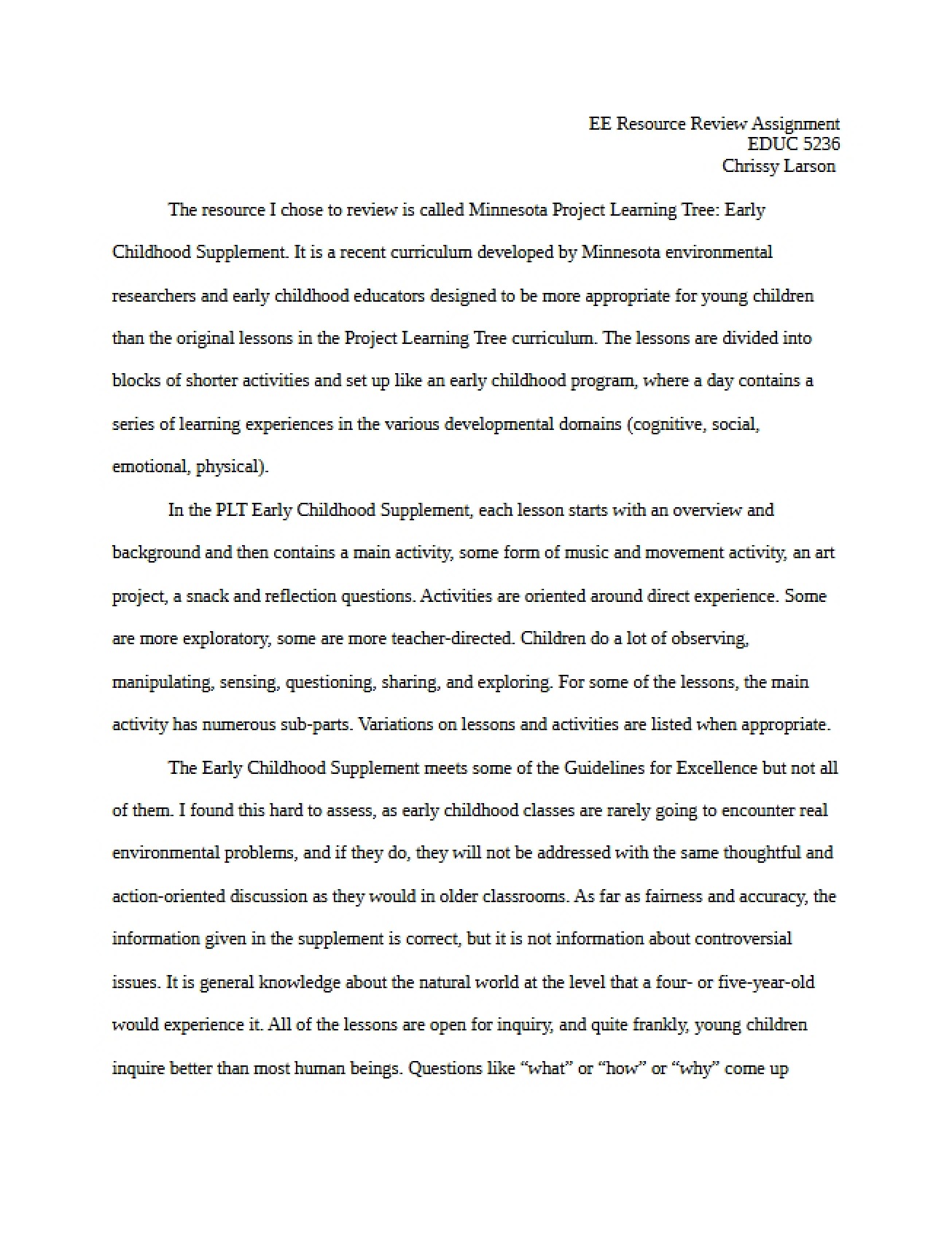 Assignment Reviewing EE Resources
