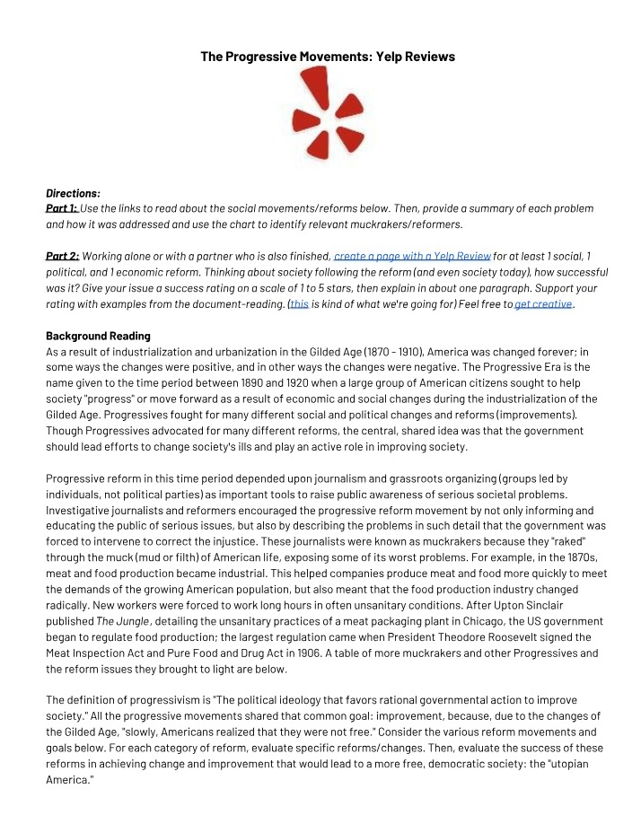 Yelp Reviews for Progressive Movements