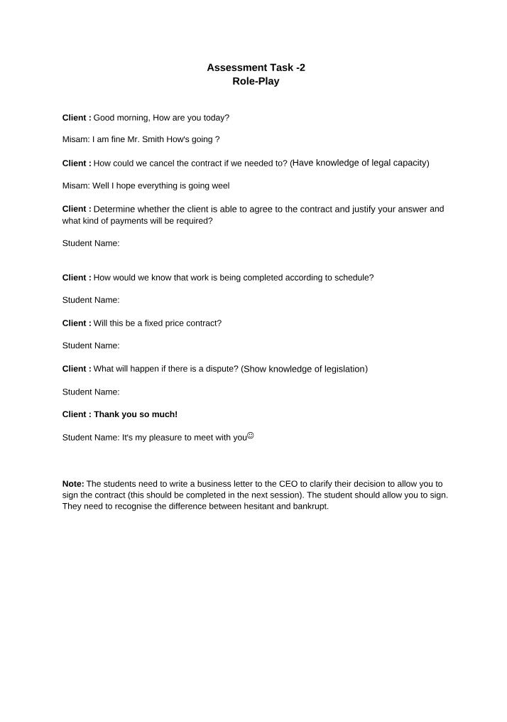 Assessment Task 2 - Role-Play