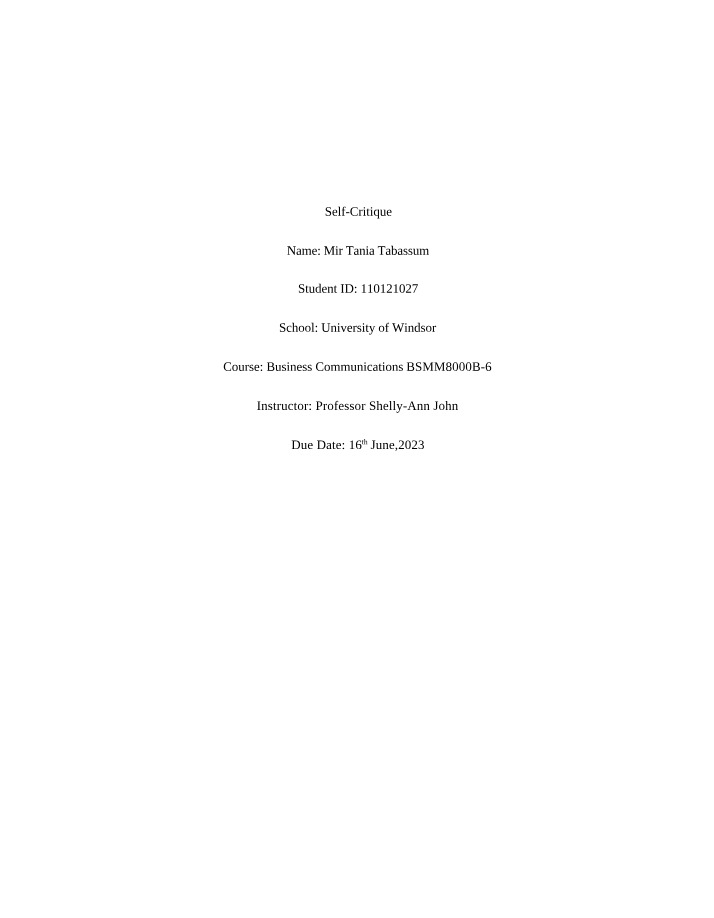 Draft - Self-Critique